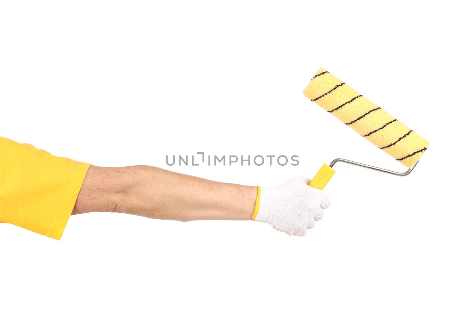 Hand with roller. Isolated on a white background.