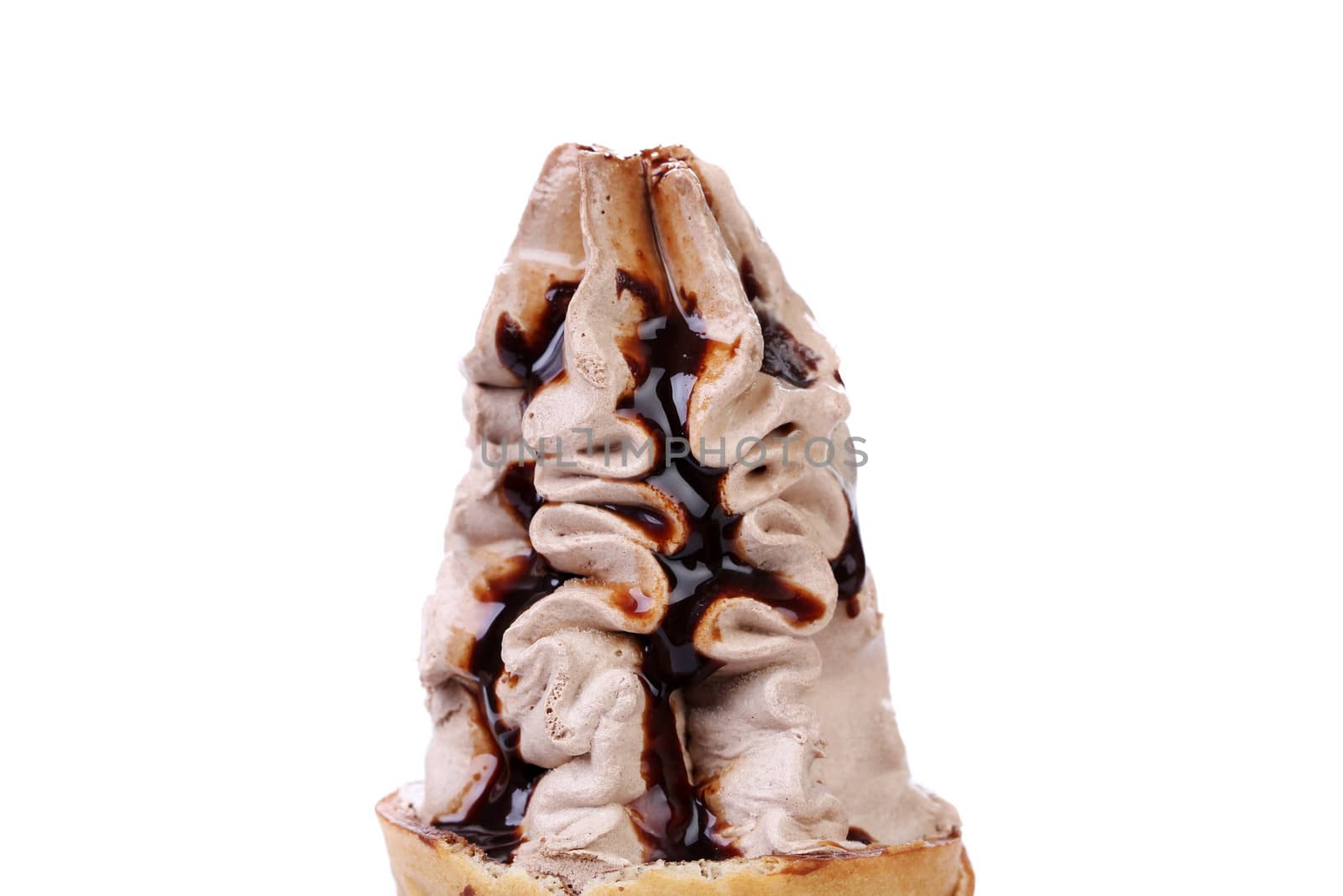 Closeup o a chocolate icecream. Isolated on a white background.