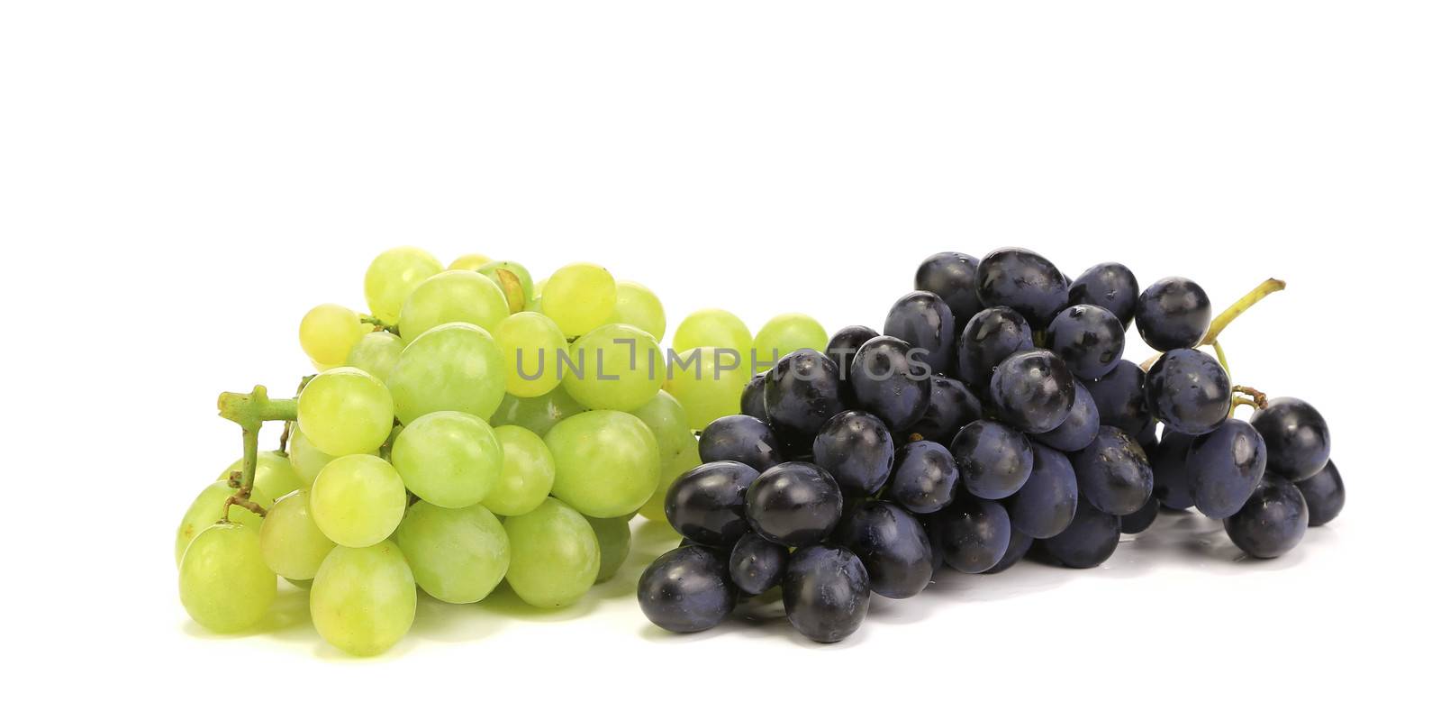 White and blue grape bunches. Isolated on a white background.