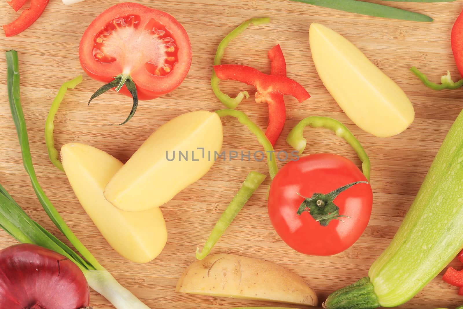 Fresh vegetables on cutting board.