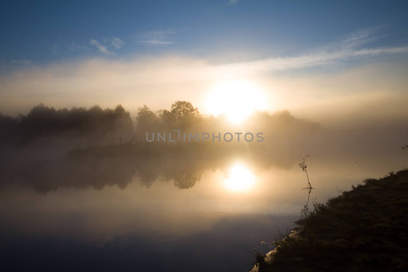 river mist in the summer morning