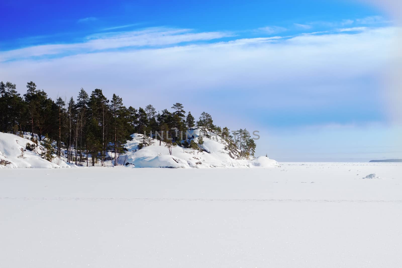 northern sea stony island in the winter