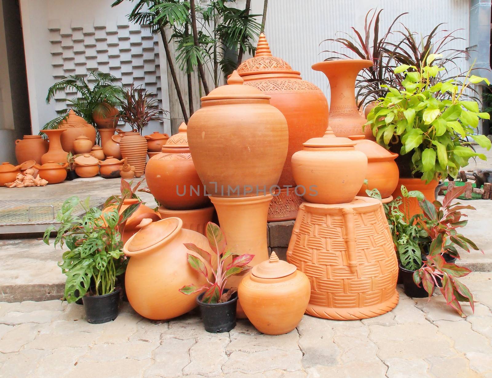 Traditional pottery decorate in garden
