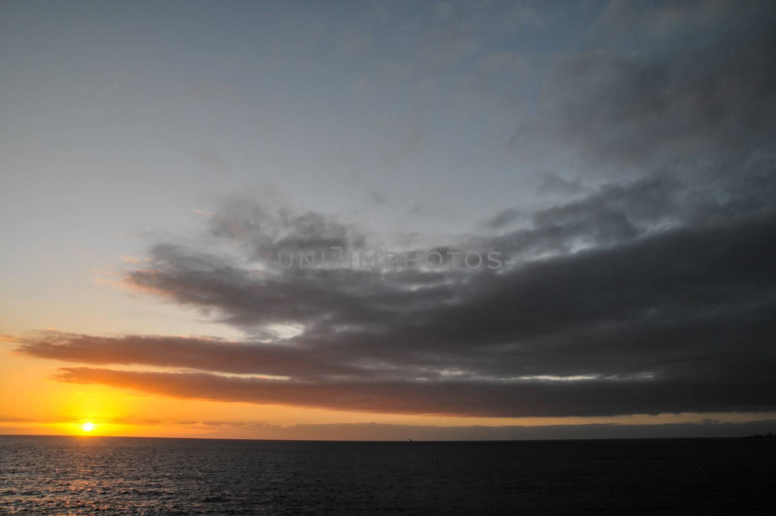 Sun Setting on the Atlantic Ocean in Tenerife Canary Island Spain