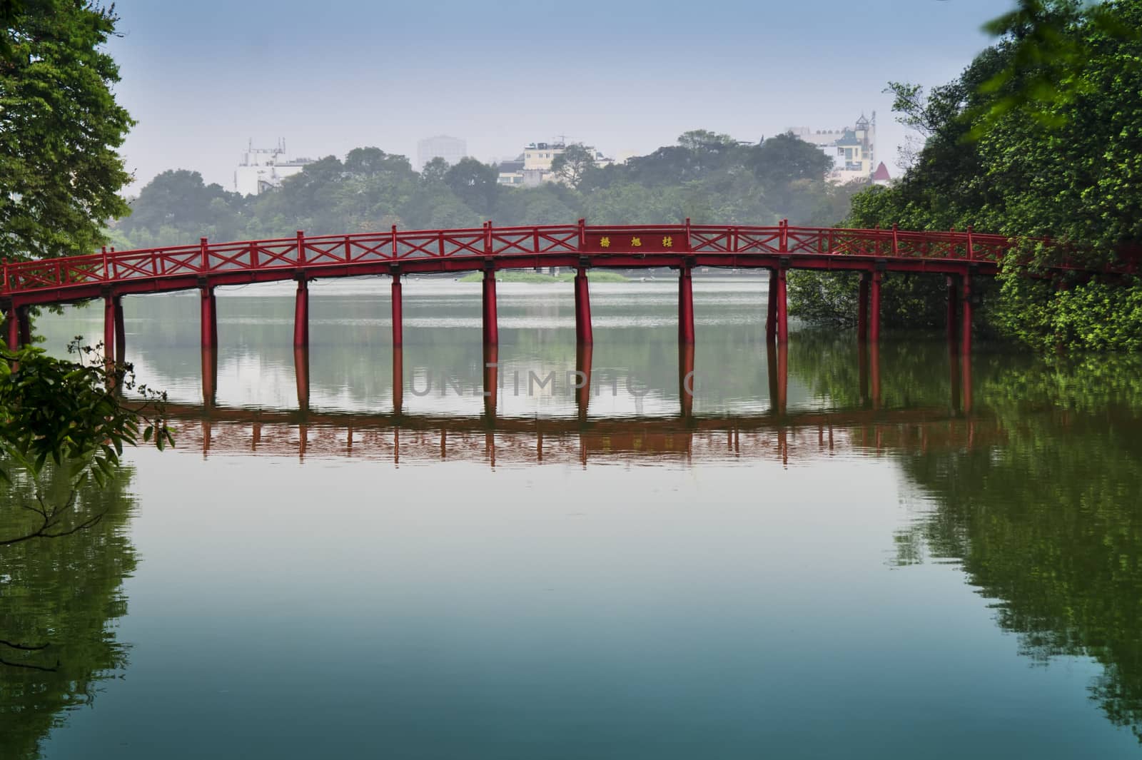 Red Bridge on Hoan Kiem Lake. Hanoi, Vietnam. 