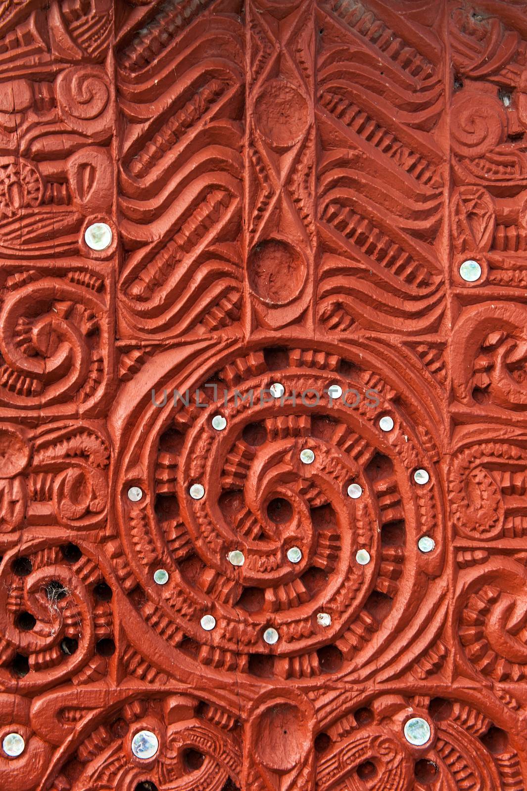 Detail of an old beautiful maori carving, Rotorua, New Zealand