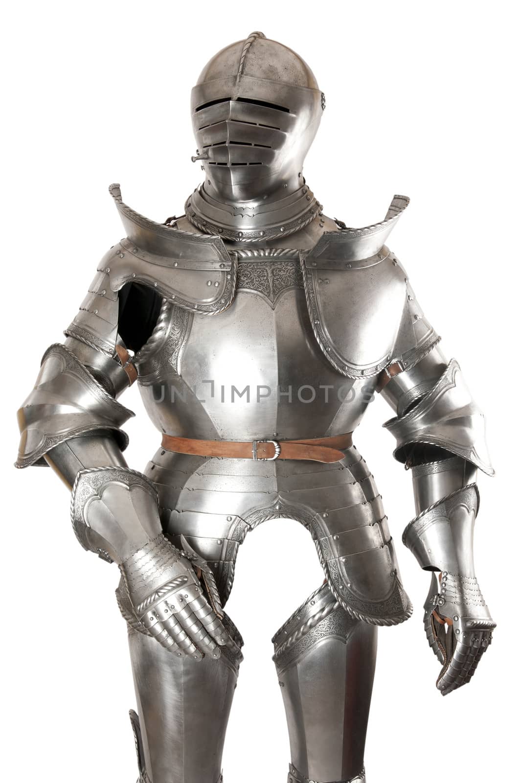 Armour of the medieval knight. Metal protection of the soldier against the weapon of the opponent