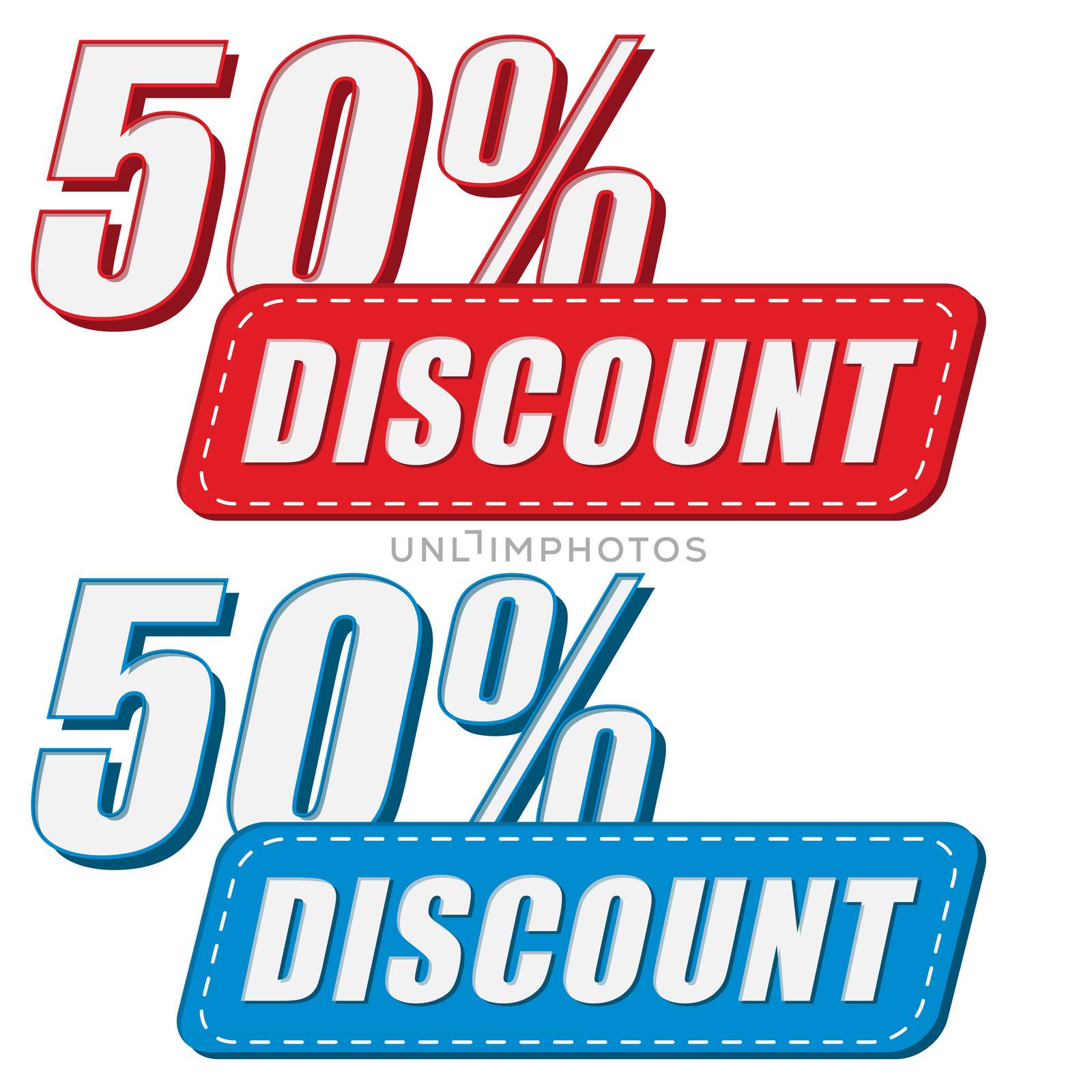 50 percentages discount in two colors labels, flat design by marinini