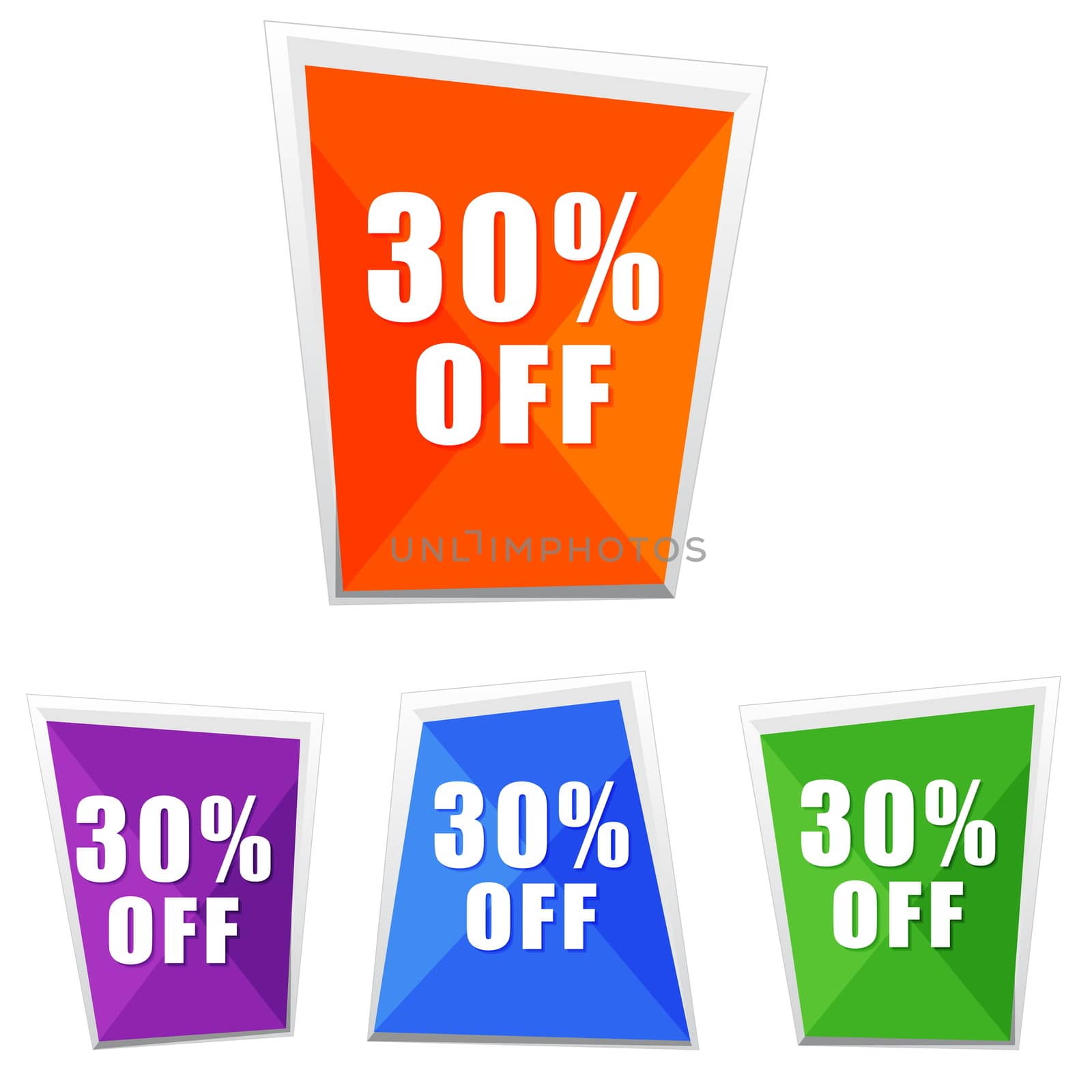 30 percentages off, four colors labels by marinini