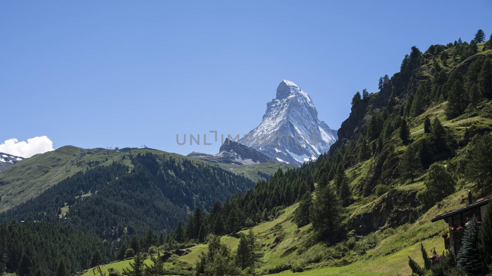 Landscape image of Matterhorn in Switzerland in August.