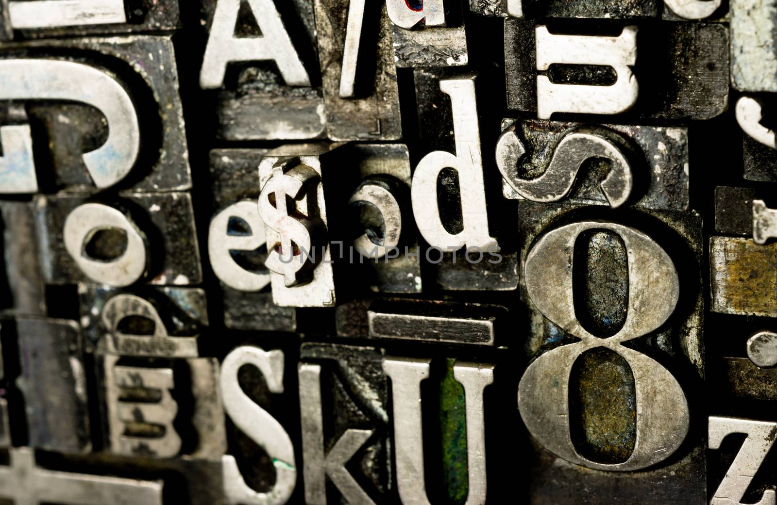 Old metal blank printing press typeset all stacked up