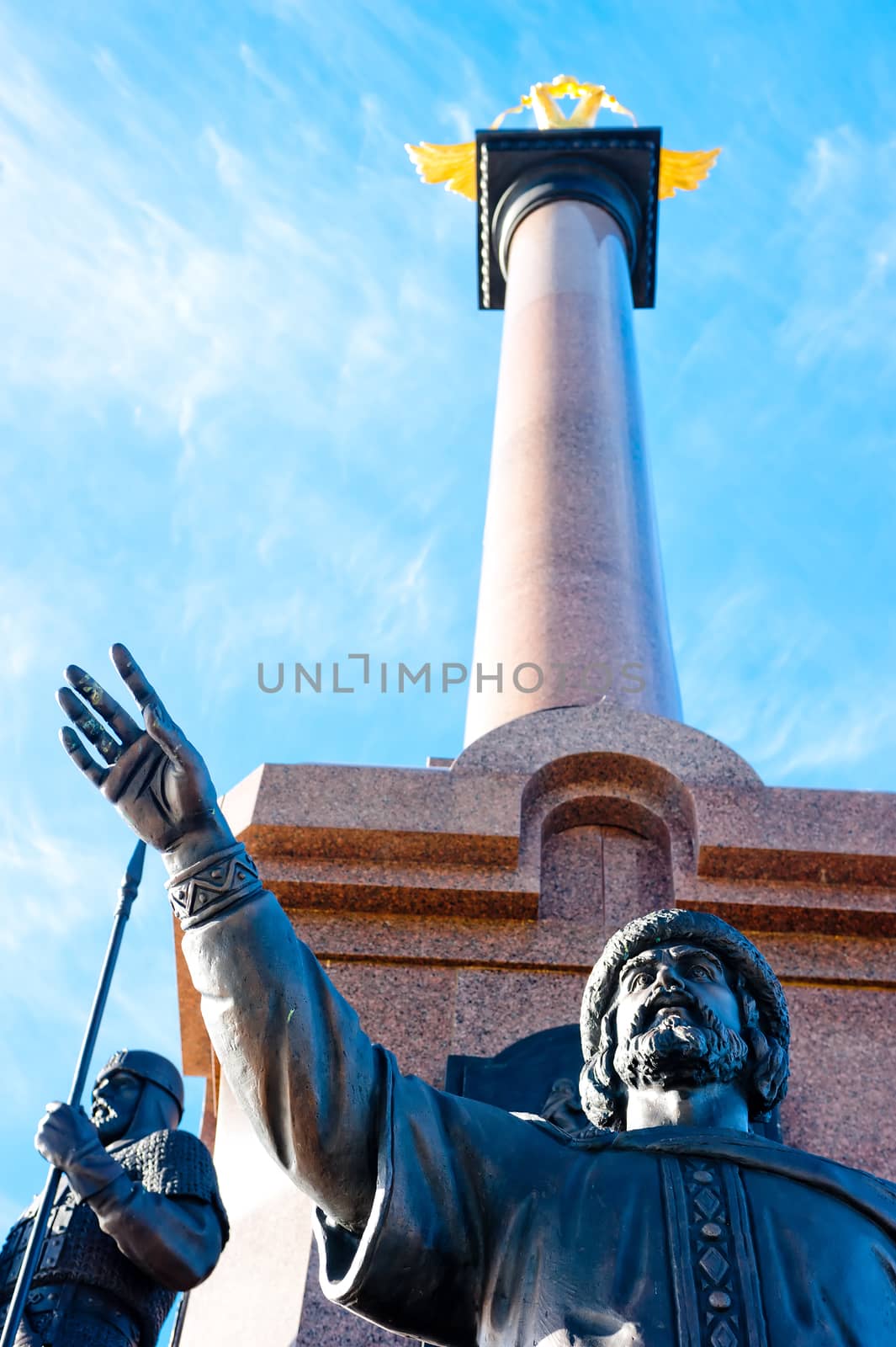 Column on a background of blue sky in Yaroslavl, Russia