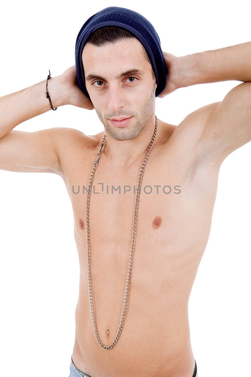 young casual naked man isolated on white