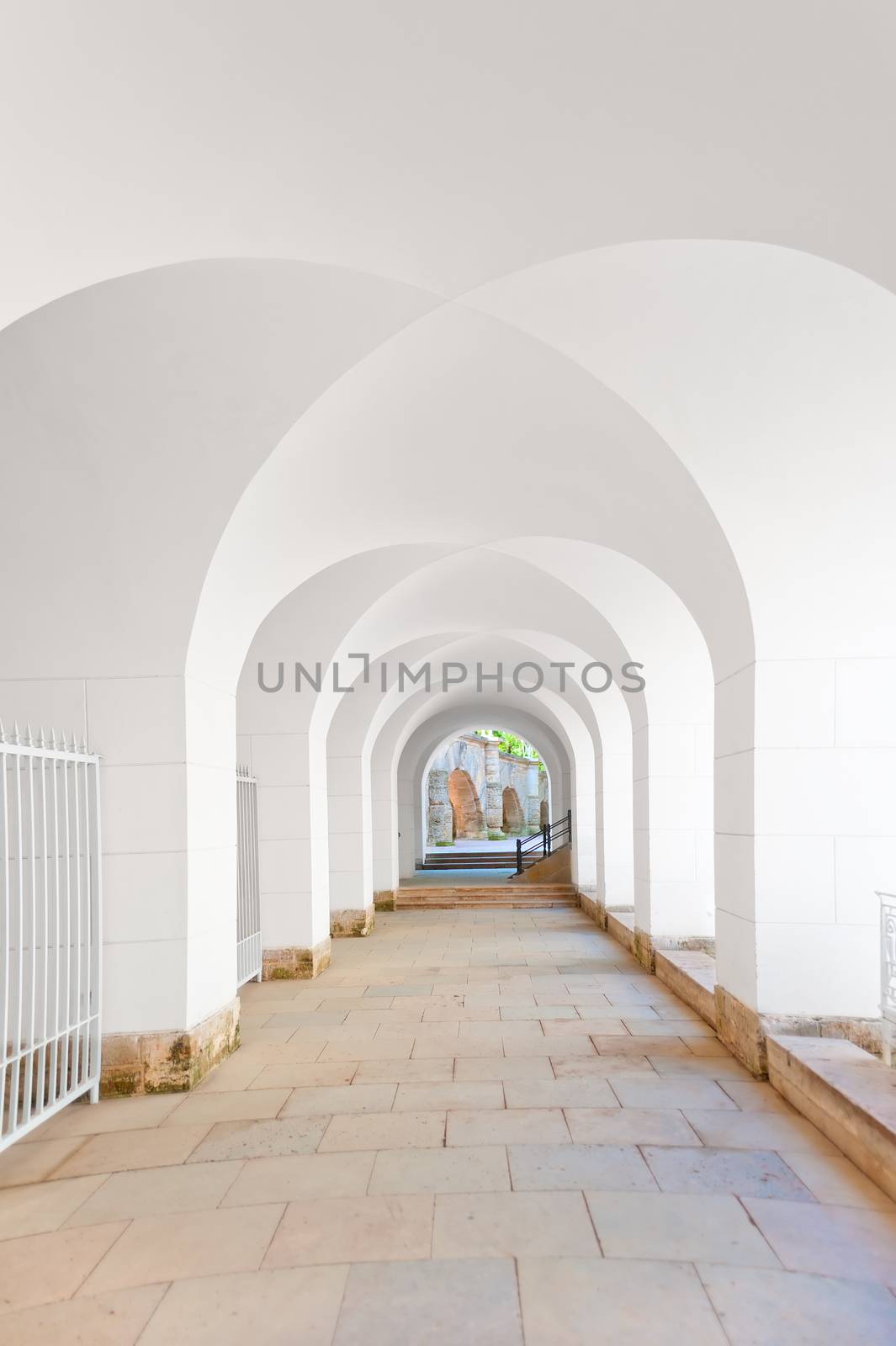 corridor with a ceiling in the form of arches in white