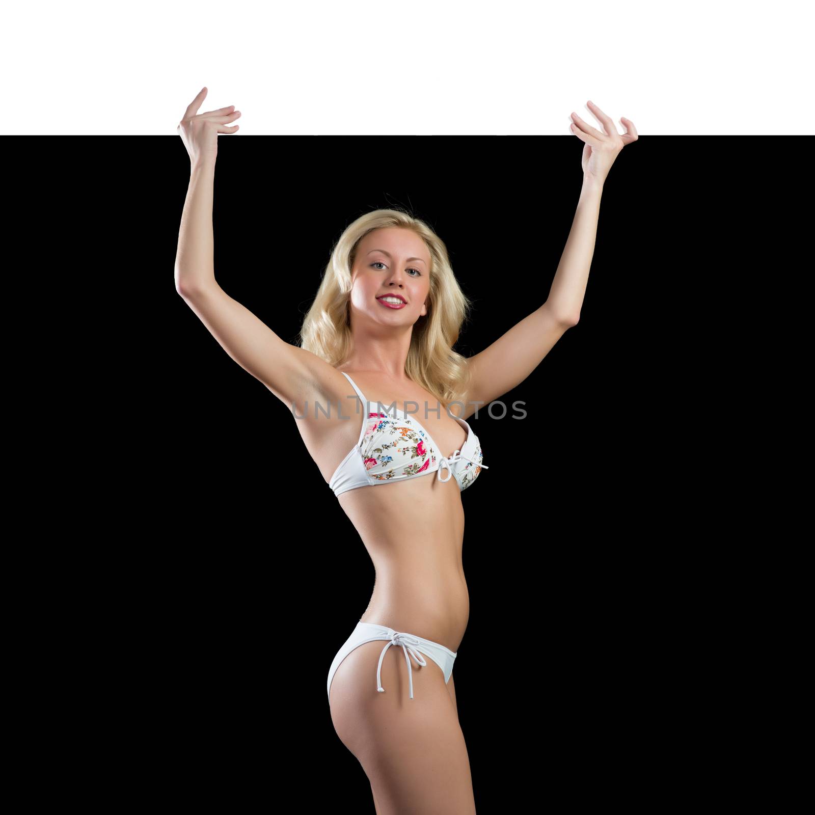 young attractive woman in bikini holding banner by adam121