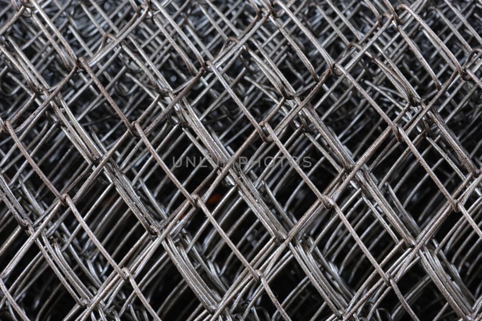 metal netting mesh in several layers, selective focus