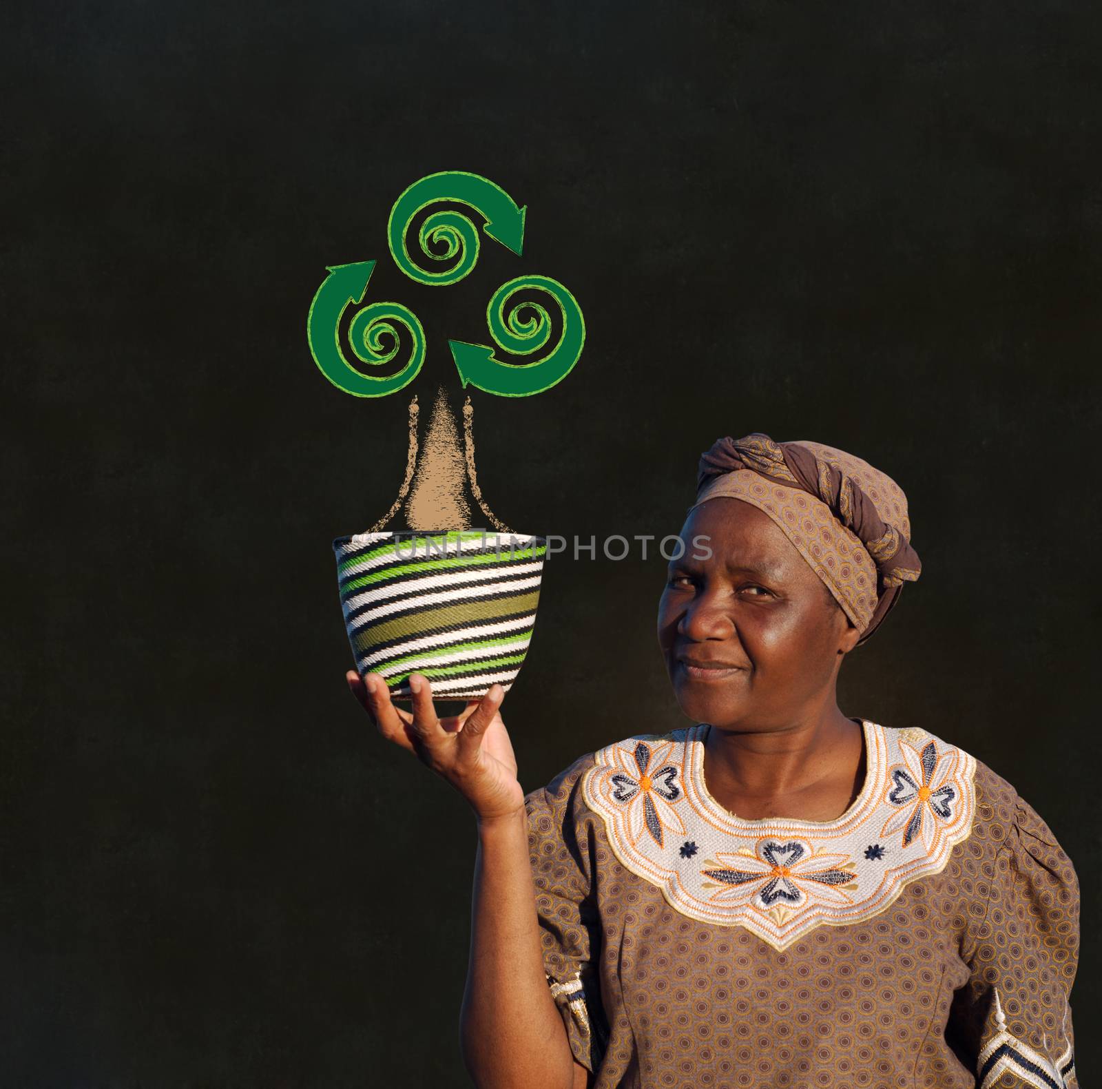 South African Zulu woman basket sales woman blackboard recycle tree