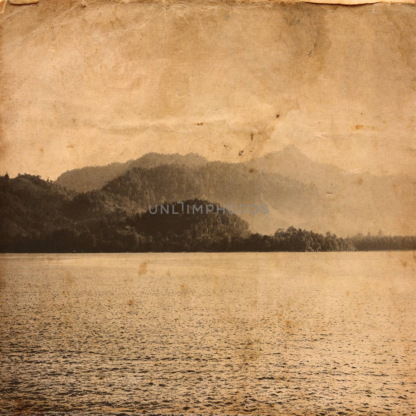 Vintage paper with Seacape and mountain view from Sea