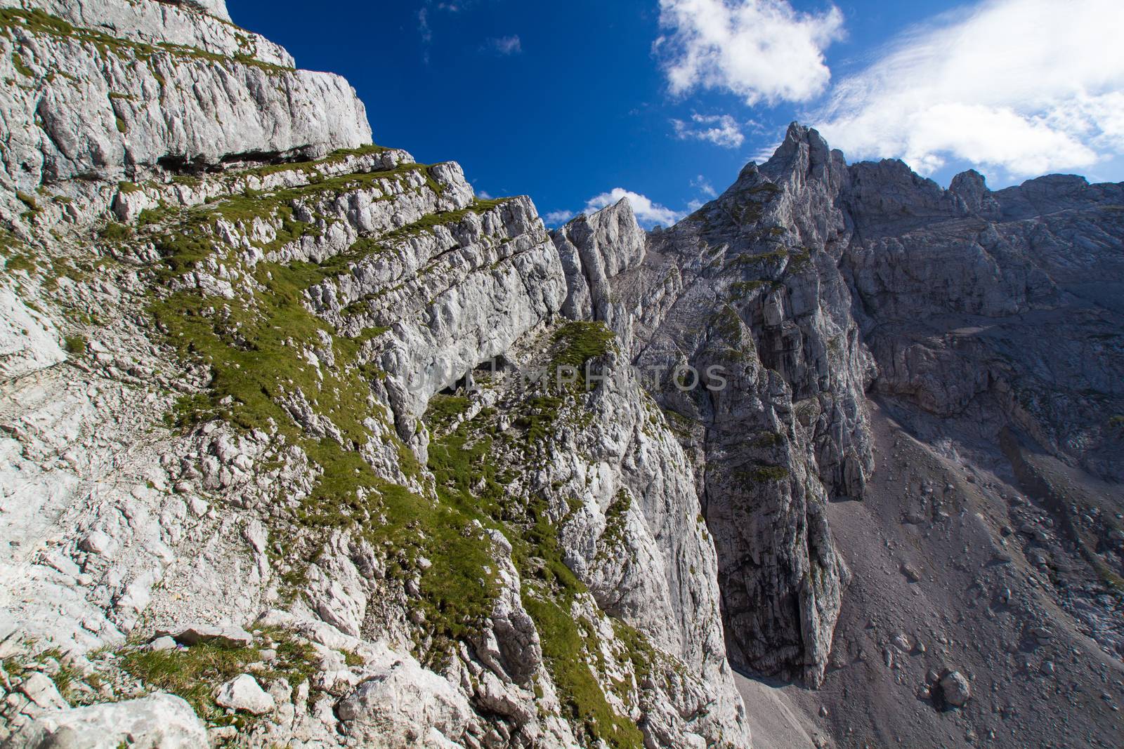 The rock in the Alp high mountains