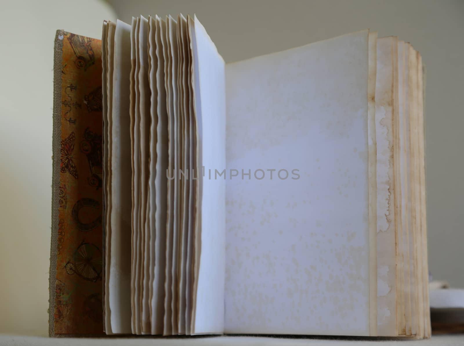 opened handmade agenda with distressed pages