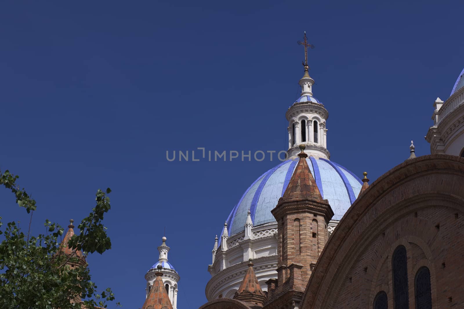 CUENCA, ECUADOR - FEBRUARY 13, 2014: Blue-colored dome of the Cathedral of the Immaculate Conception (commonly known as the New Cathedral) on February 13, 2014 in Cuenca, Azuay Province, Ecuador