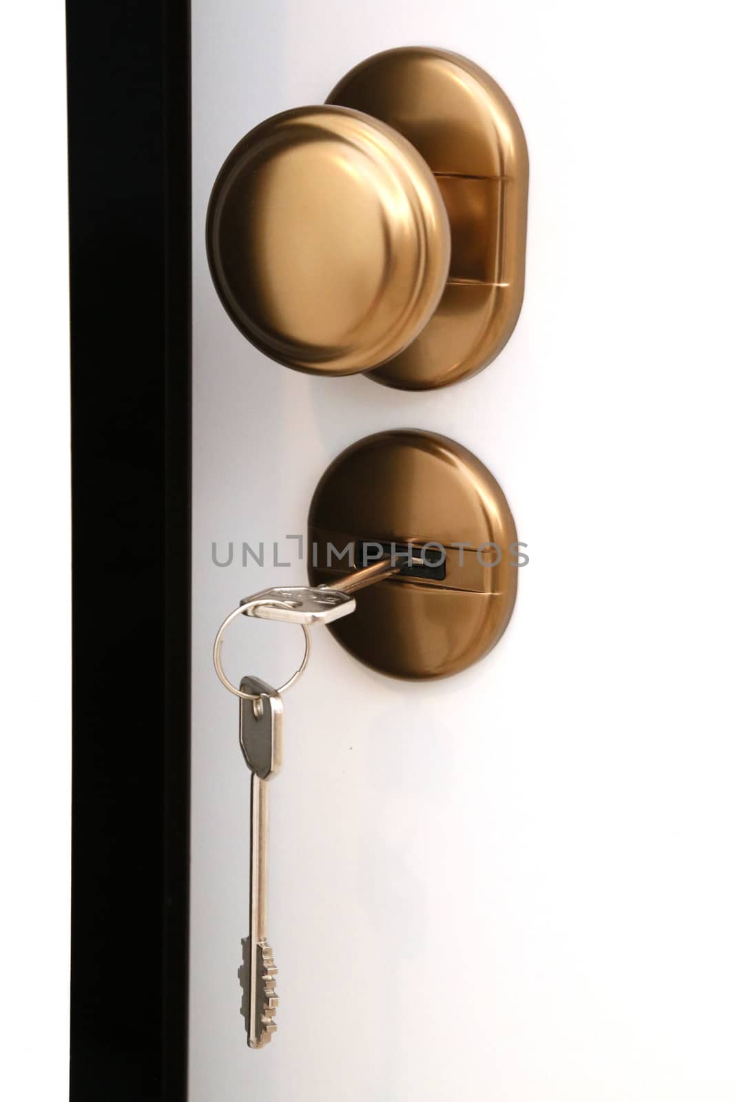Lock with two keys of partially opened security door
