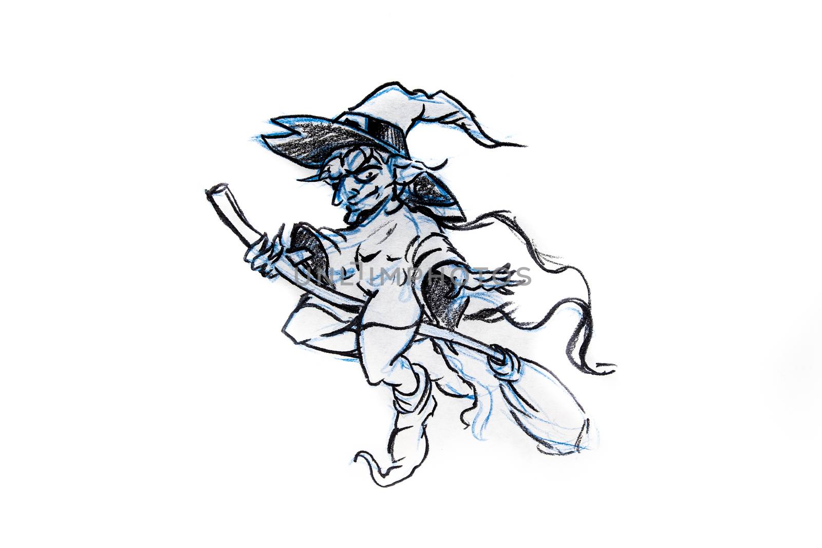 witch flying on a broom, sketch of tattoo by FernandoCortes