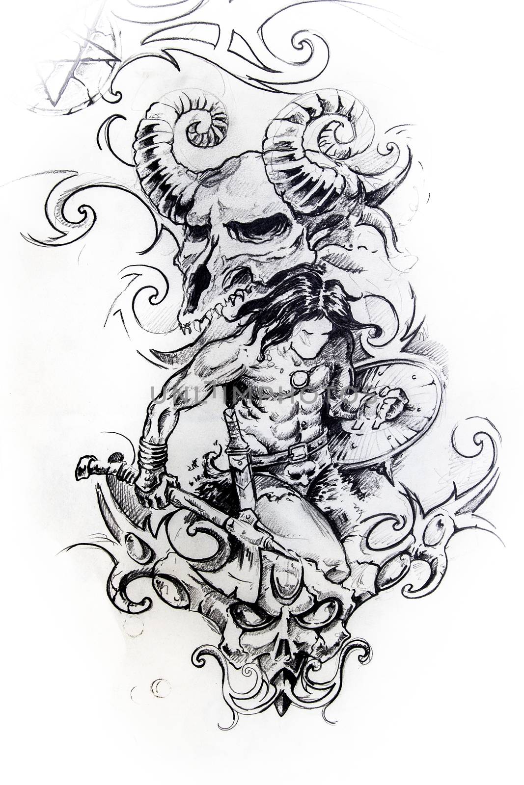 Viking warrior, sketch of tattoo by FernandoCortes