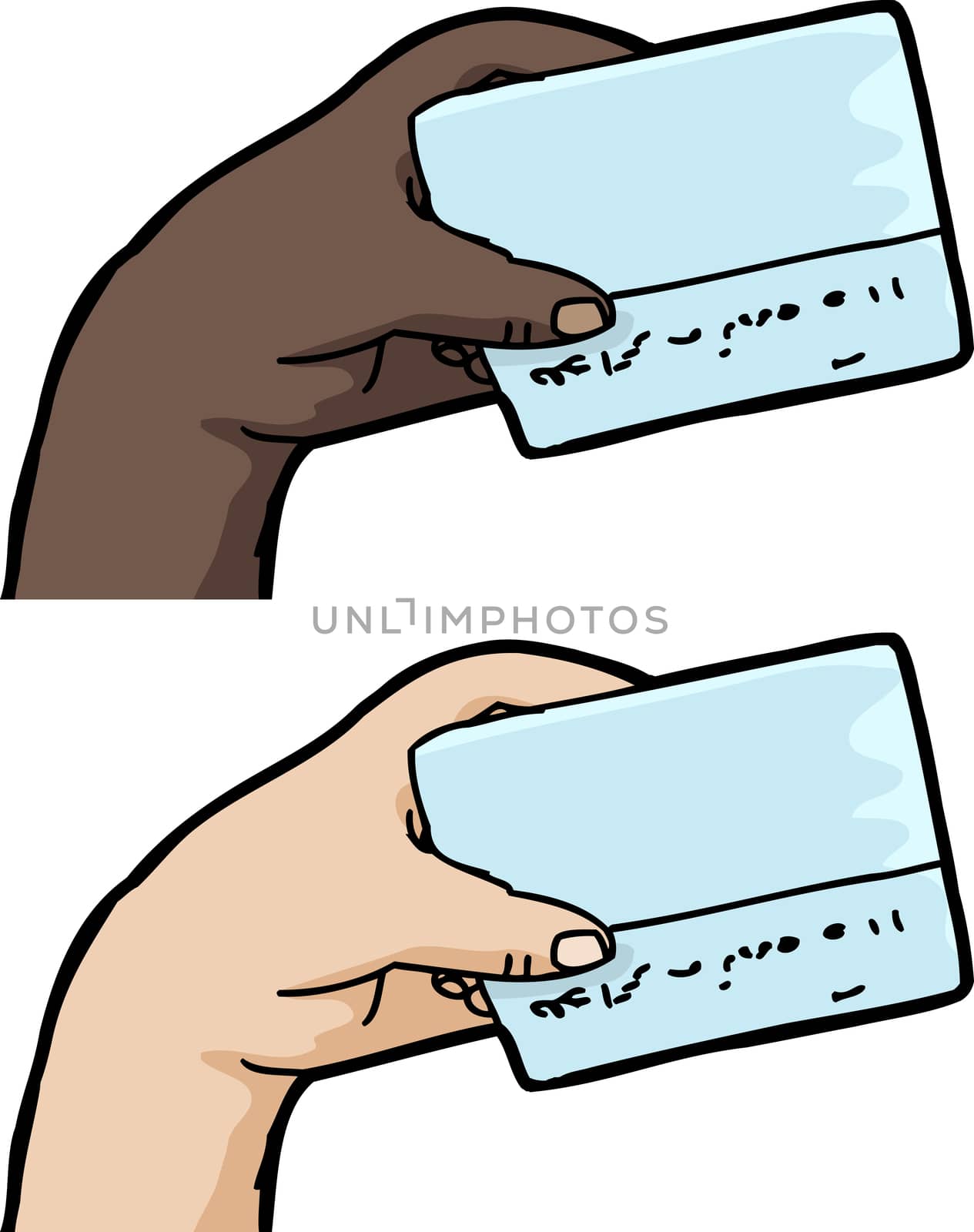 Hand holding blank credit card over isolated white background