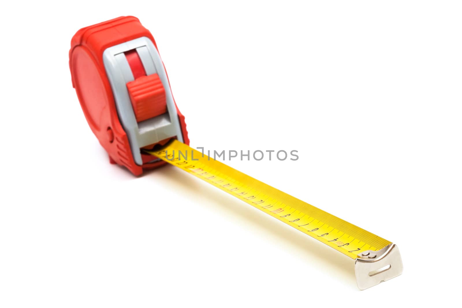 Red new tape-measure on a white background