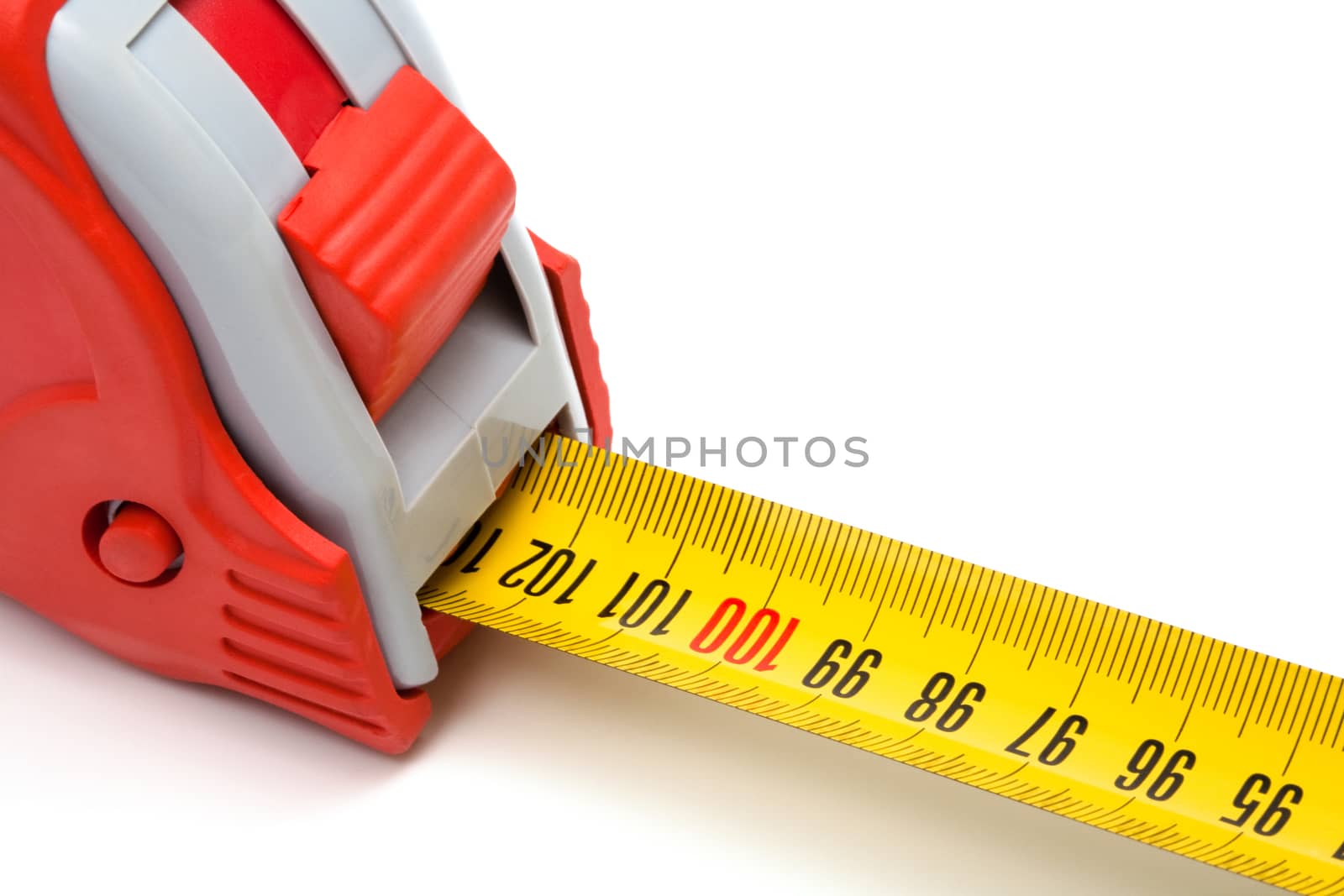 Red new tape-measure on a white background