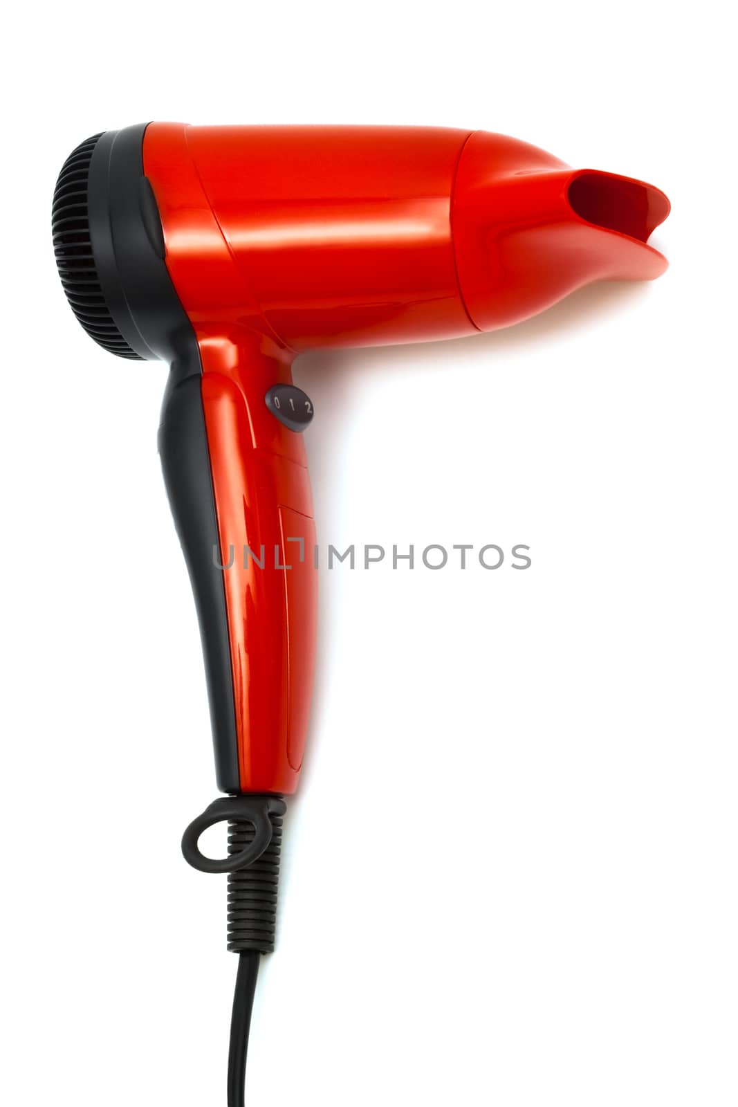 beautiful red hair dryer on a white background