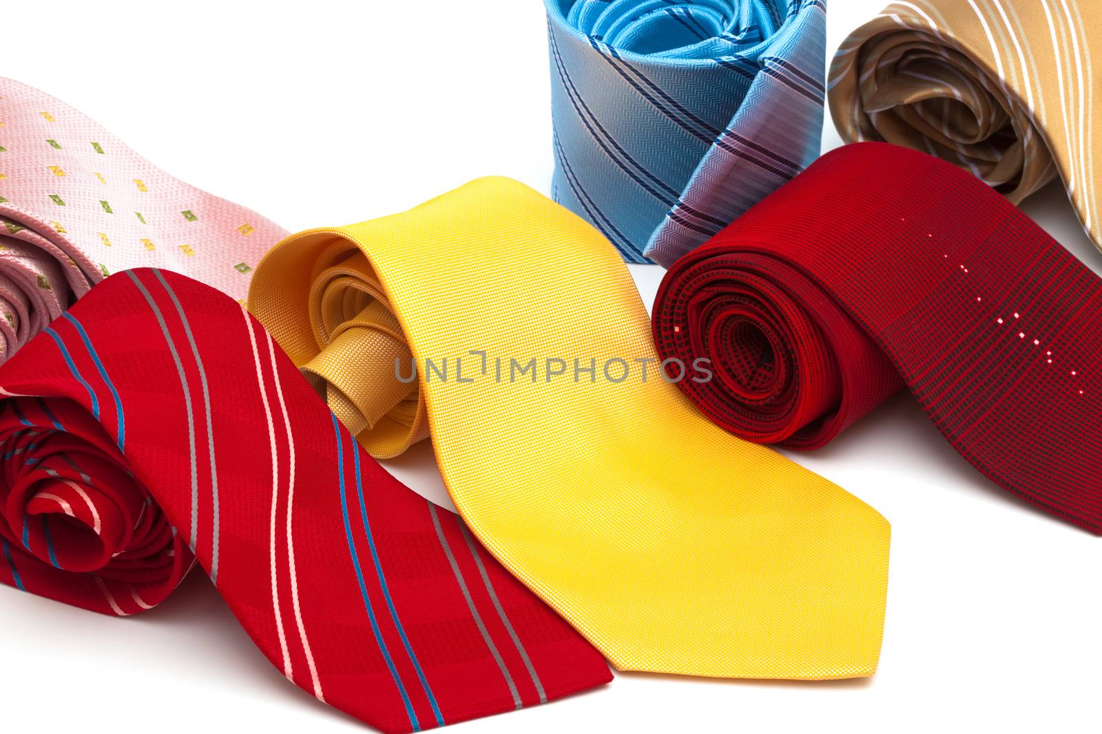 bright and fashionable ties on a white background