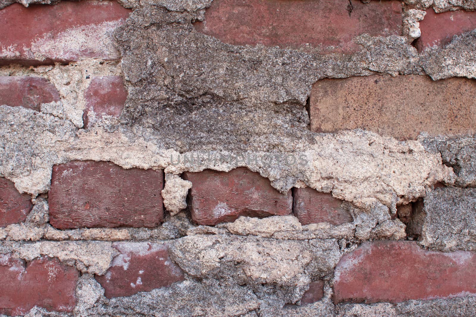Brick and mortar on a very old brick wall in Atlanta. 