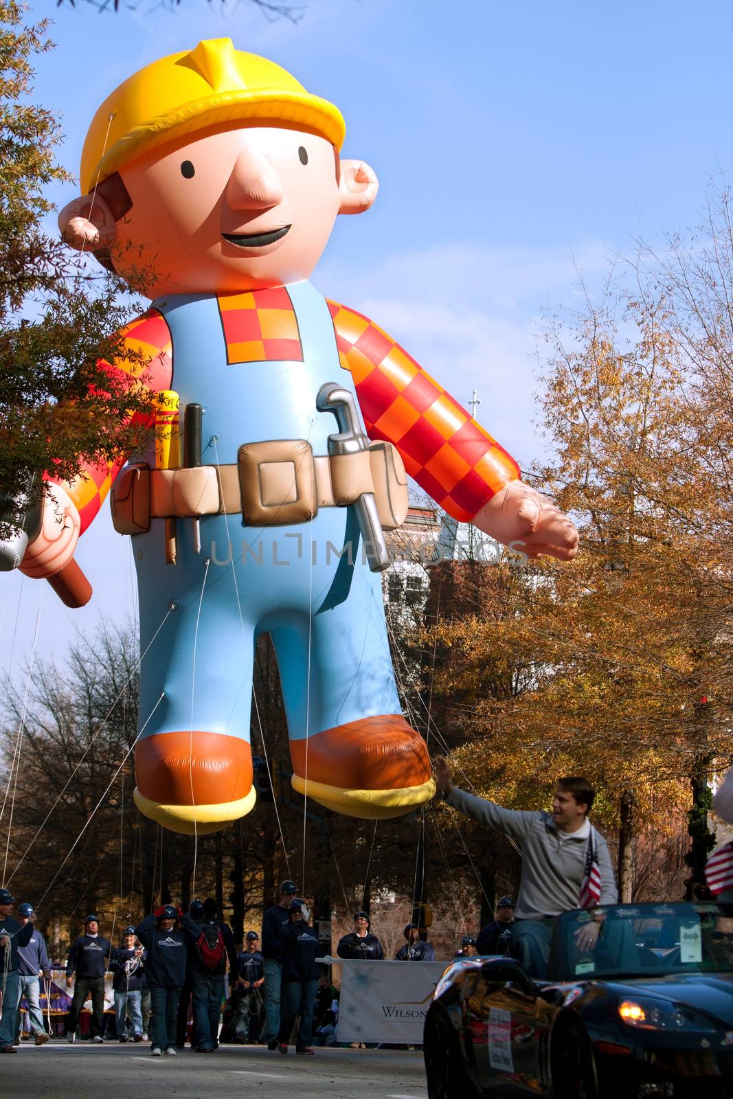 Inflated Construction Worker Balloon In Atlanta Christmas Parade by BluIz60