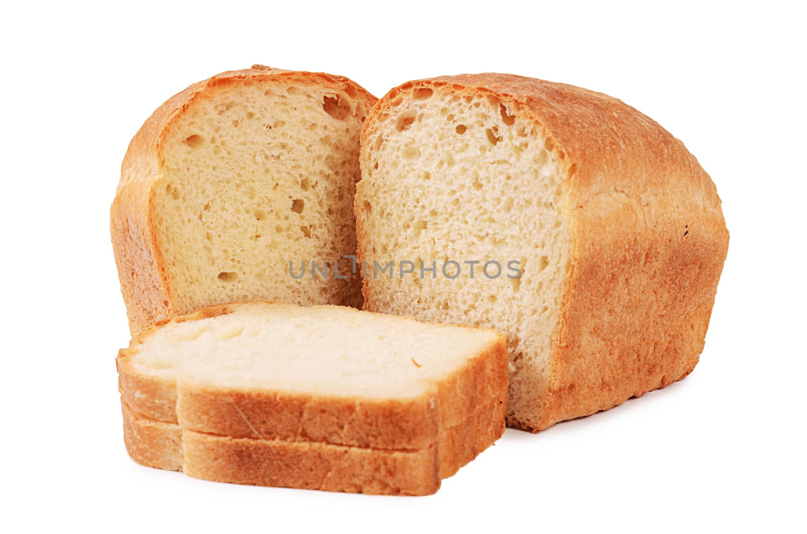 Loaf of white bread isolated on white