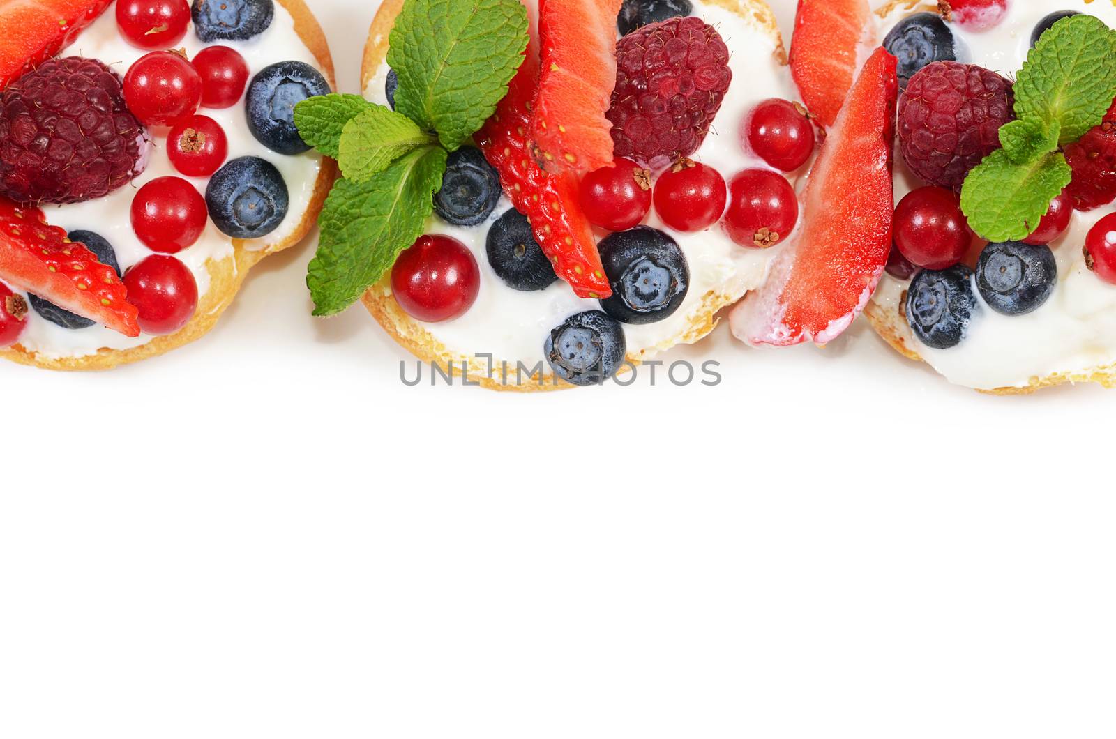 Profiteroles with berries currant , strawberries by SvetaVo