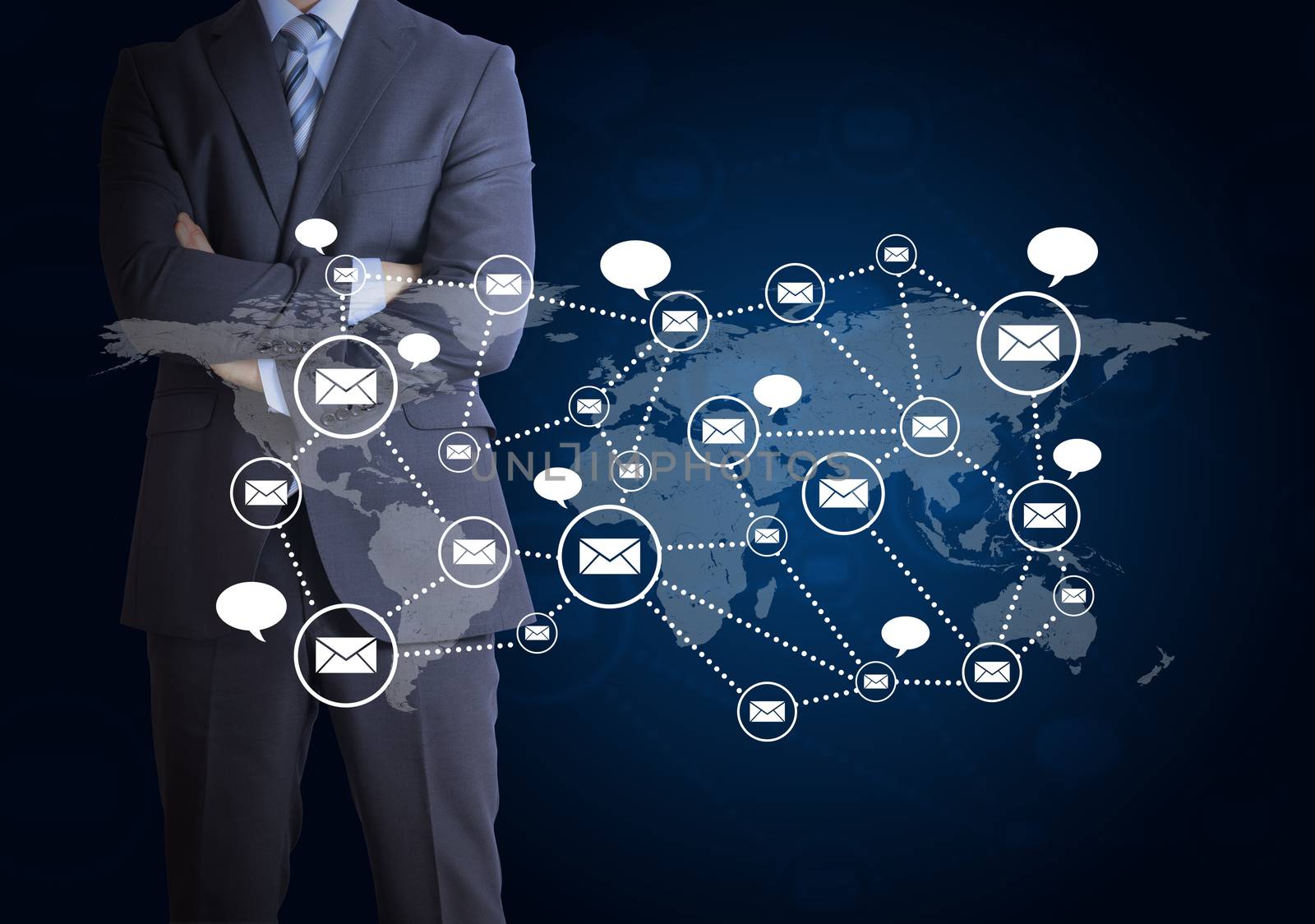 Businessman and network of contacts. The concept of global contacts