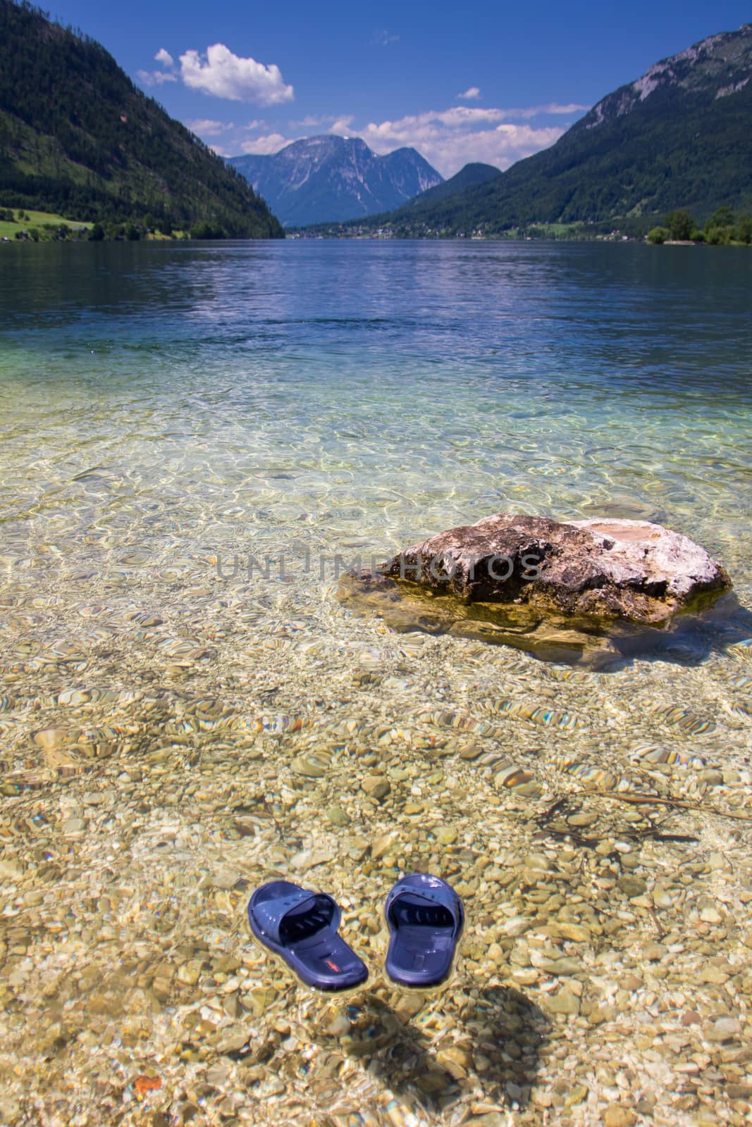 Slippers on the surface of the lake