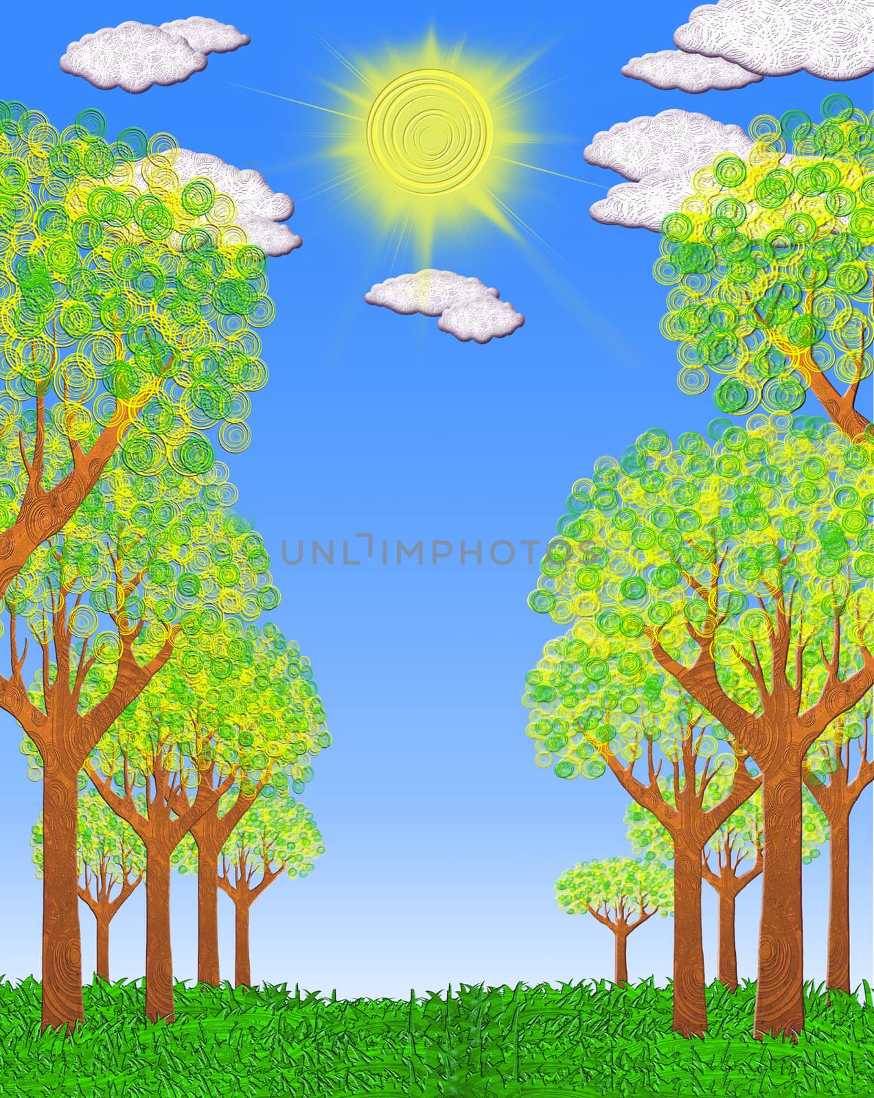 sunny landscape with trees