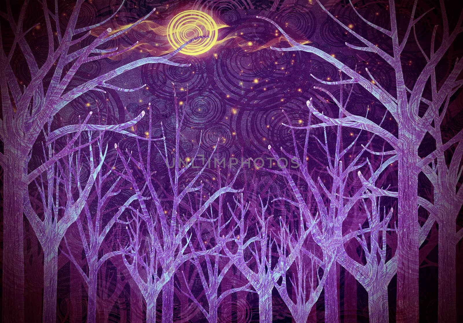 purple forest and full moon