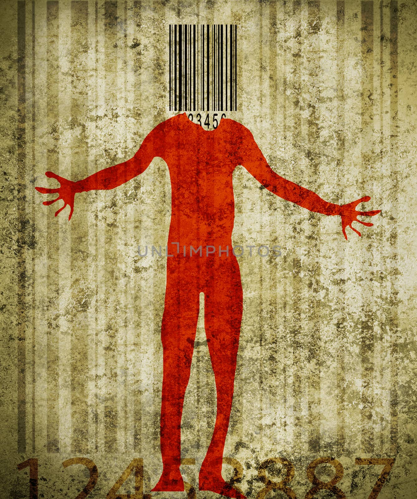 man with barcode head