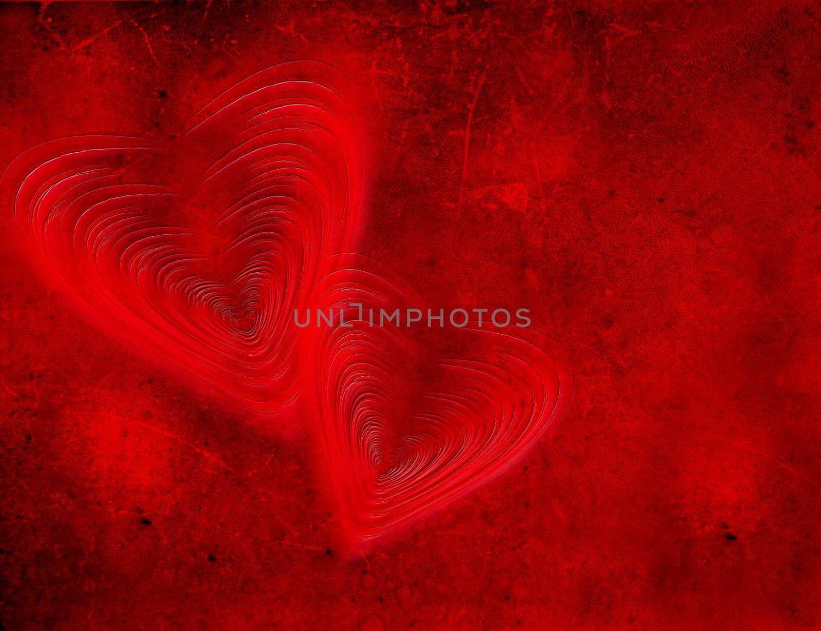 two hearts on red grunge background