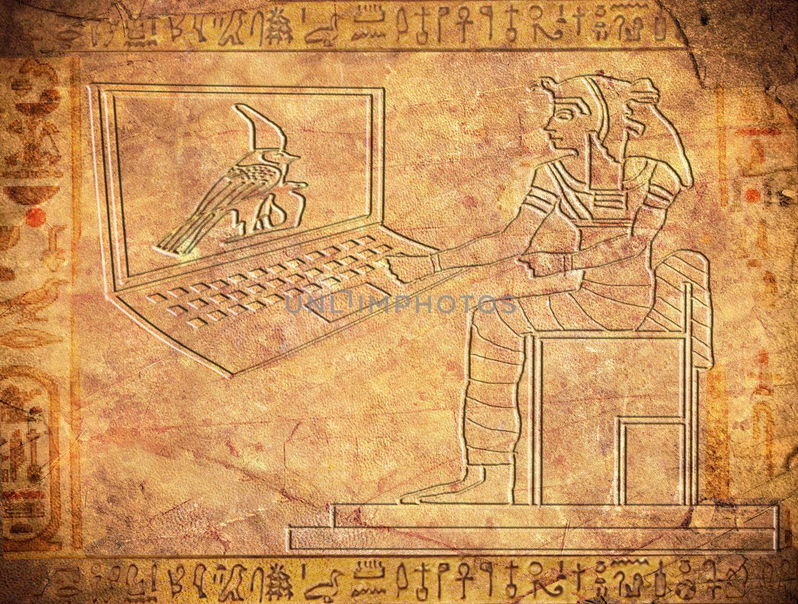egyptian hieroglyphics with notebook digital illustration