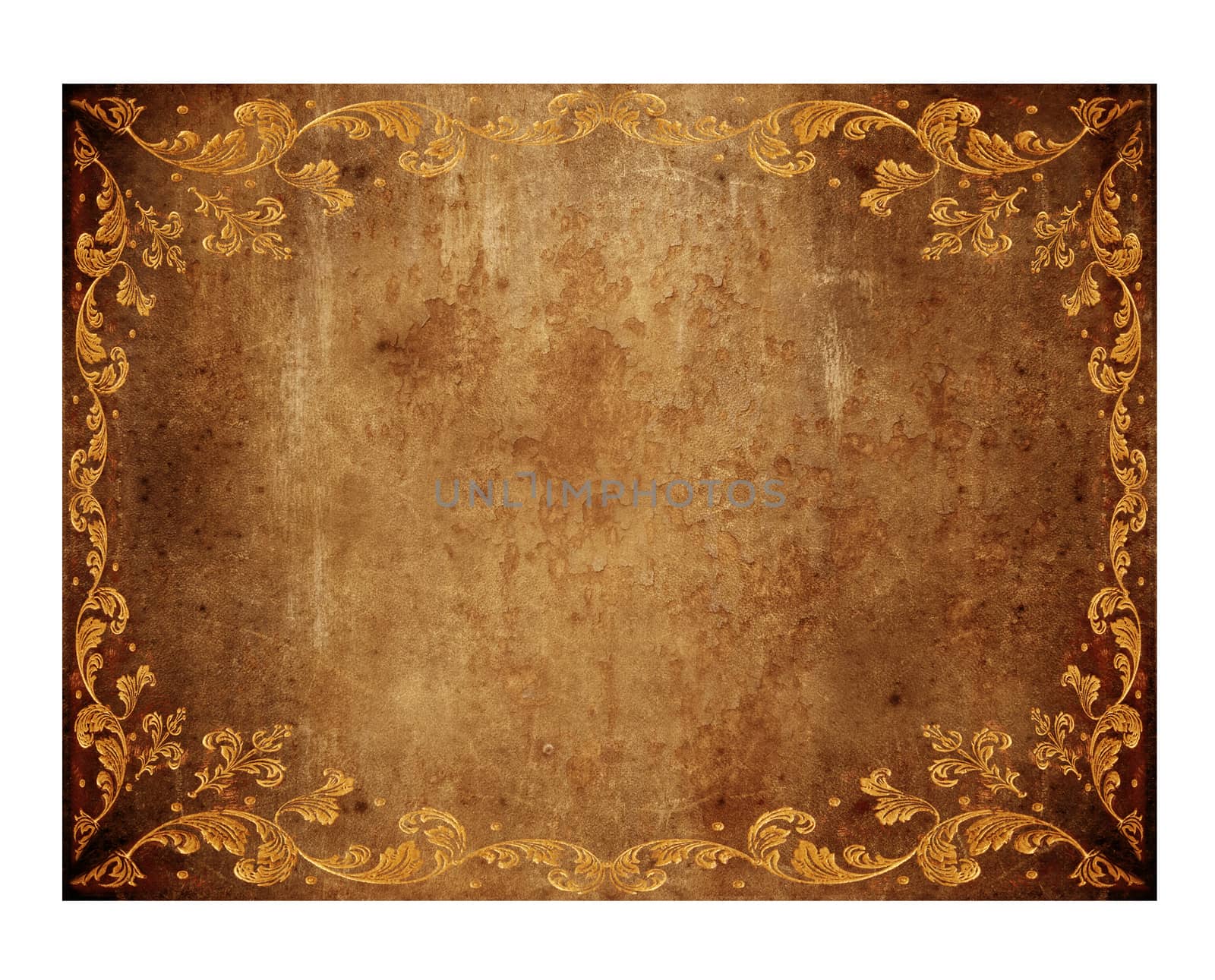 brown leather background with golden floral decorations