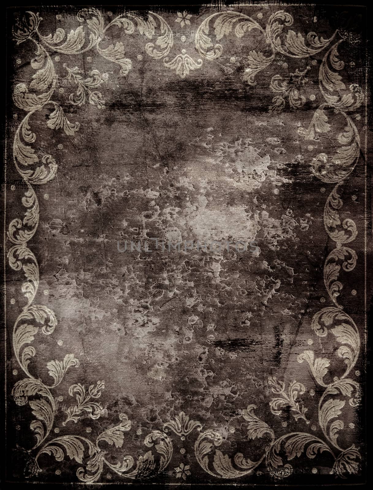 dirty grunge background with floral decoration by sette