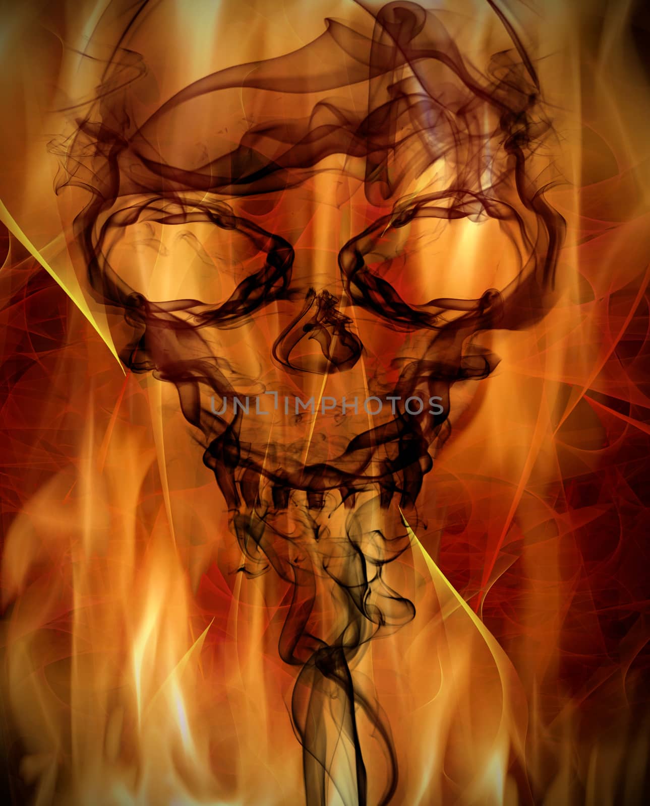 abstract background with burning flames and smoke skull by sette