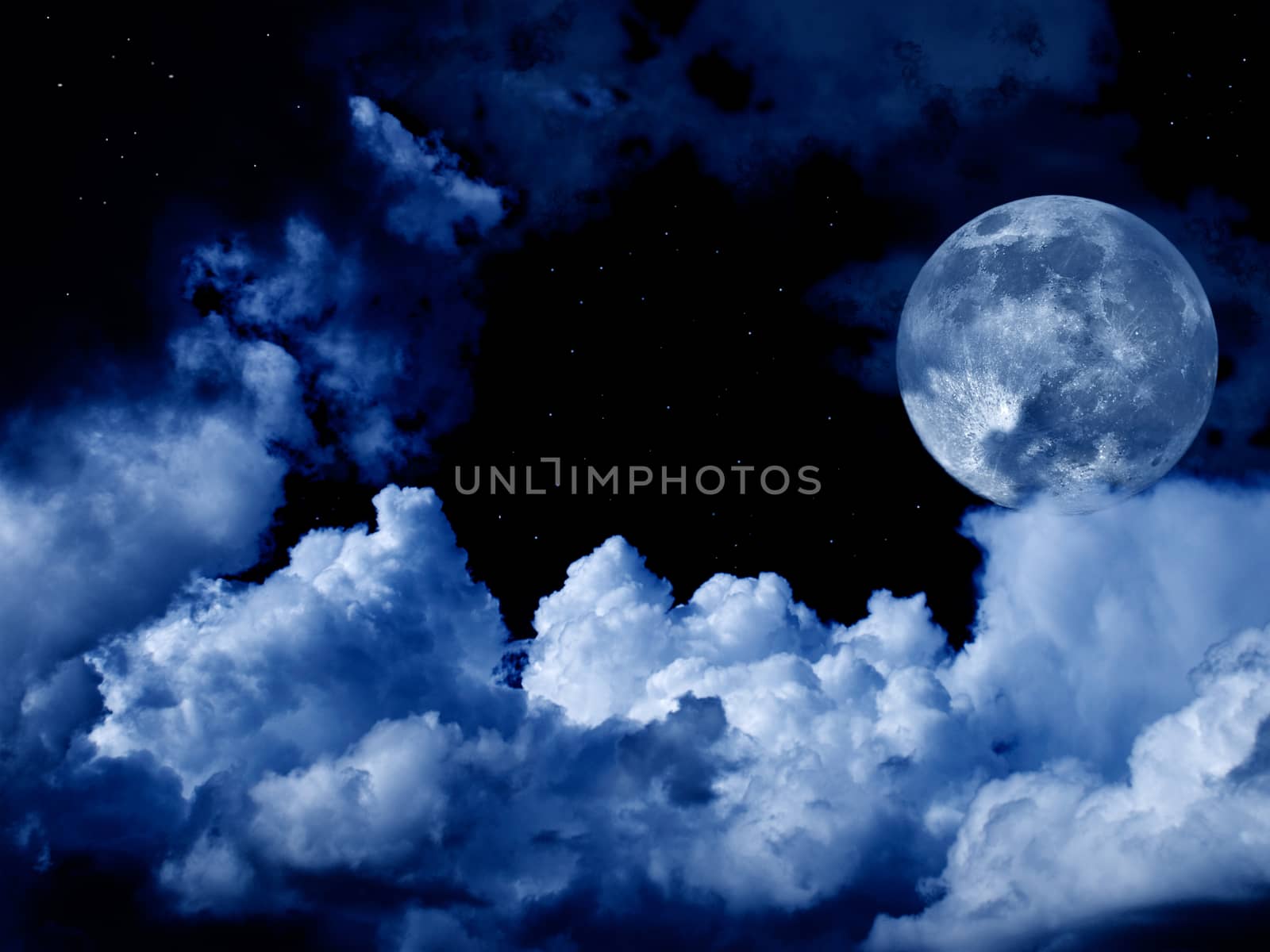 full moon with clouds and stars