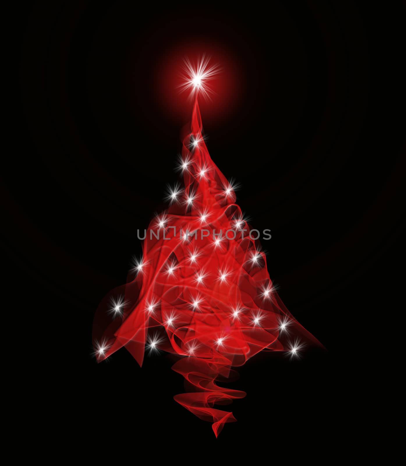 red christmas tree on black background