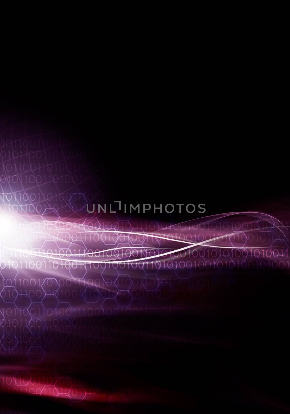 purple abstract background with binary code and copyspace